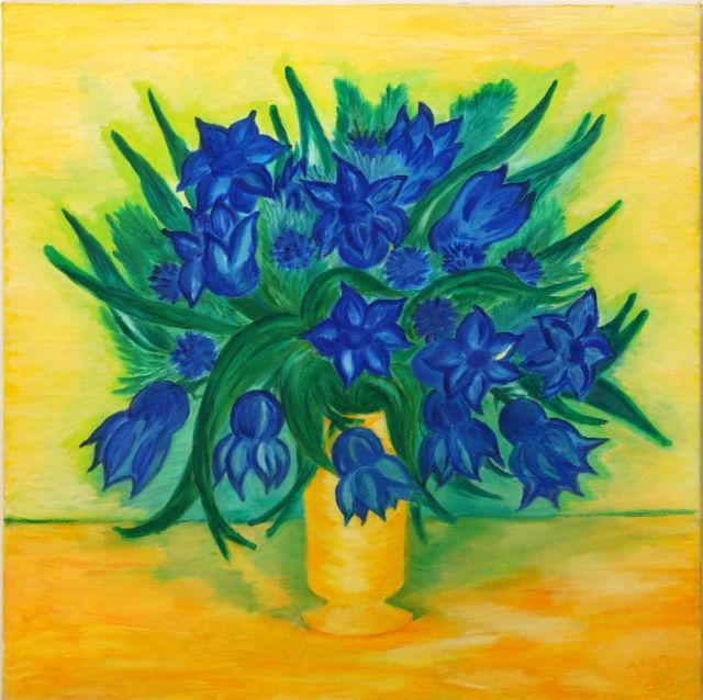 ציור פרחים כחולים